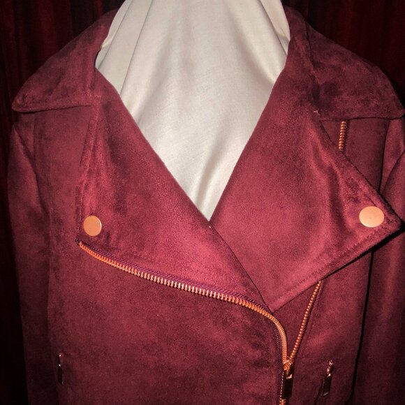 LC Lauren Conrad Runway Faux Suede Moto Jacket, NWT, Wine, Size 16 - Picture 4 of 10